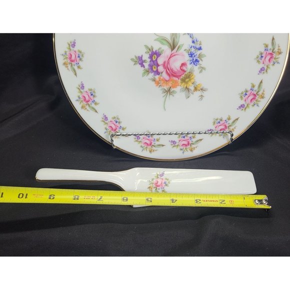 Concordia Lesov Czech porcelain cake plate Meissen Rose, serve knife - Picture 7 of 8
